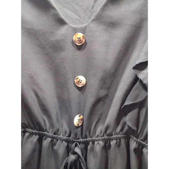 Black Size Lg Shein Dress Long Sleeve Ruffle Bodice Hem Cuffs Elastic Waist - Picture 2 of 10